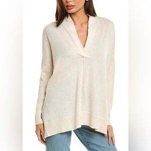 LILLA P Women’s Shawl Collar Tunic Oatmeal Sweater‎ Size Medium Cashmere V-Neck